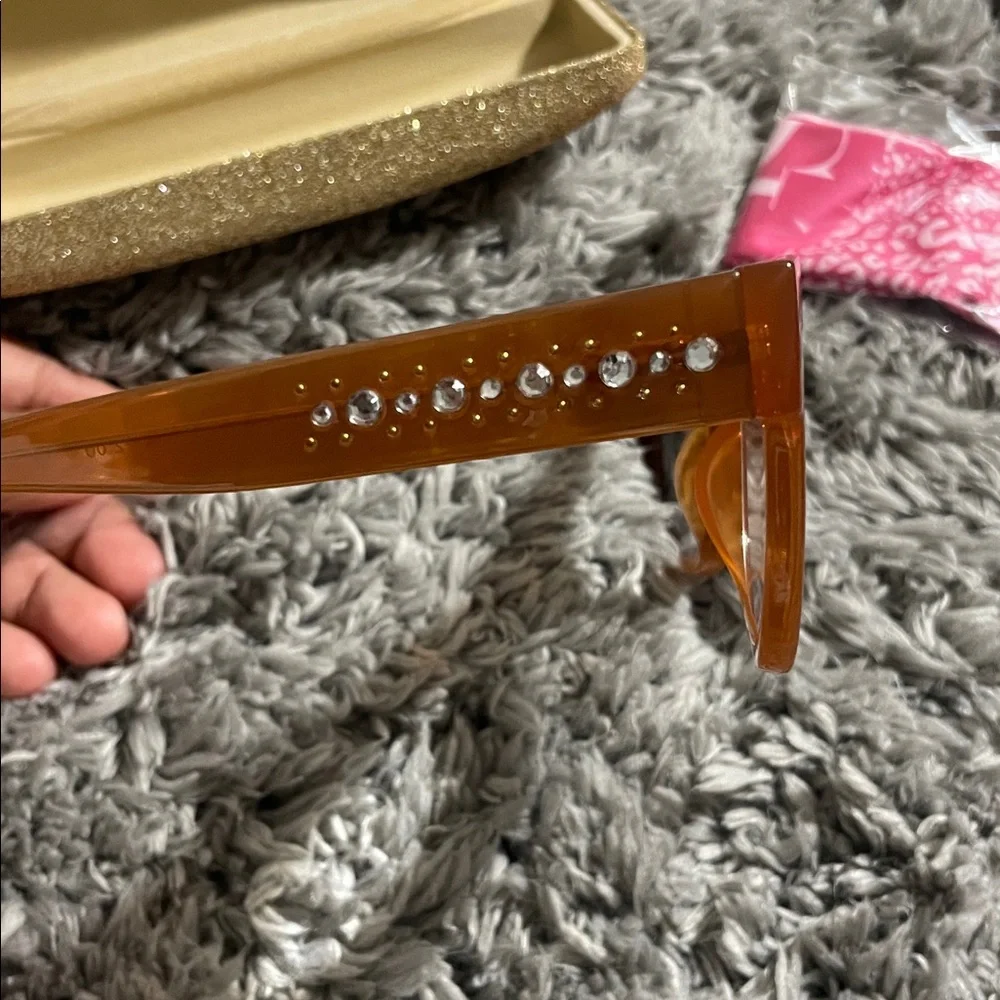 Sassy Jones Clear Non-Script glasses Rhinestone Amber Print Readers +2.00